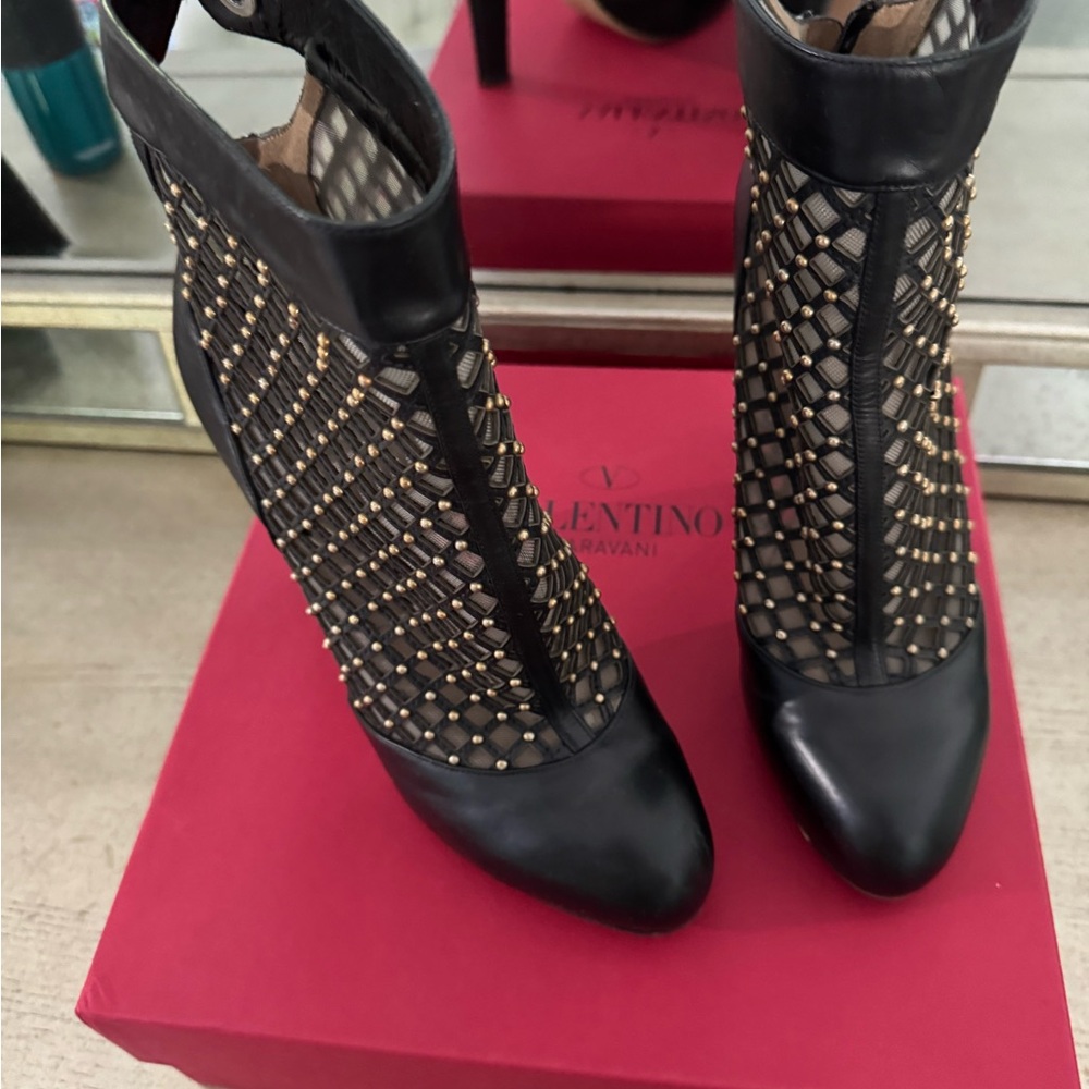Valentino Black and Gold Heeled Boots